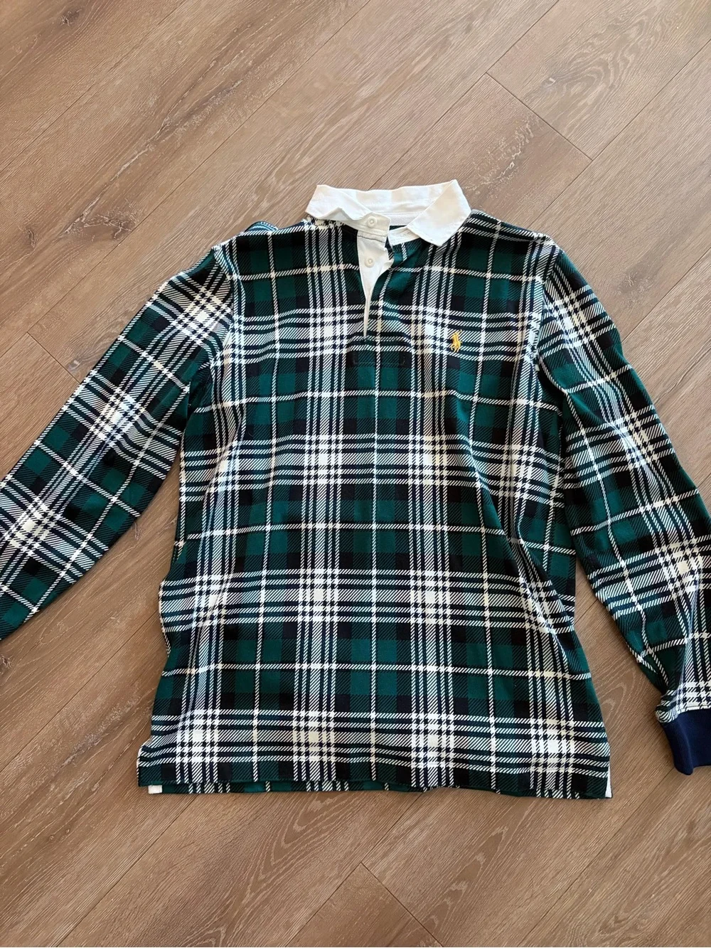 Ralph Lauren Green Black White Plaid Long-Sleeve Polo